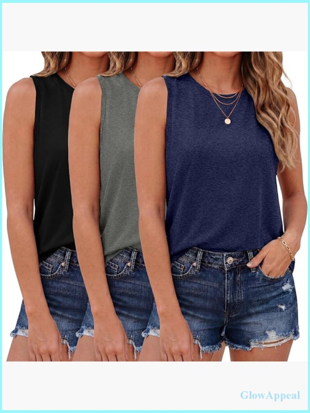 3 Pack Womens Tank Tops - Crew Neck Sleeveless Loose Fit Summer Tees